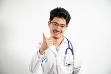 Asian doctor portrait on white