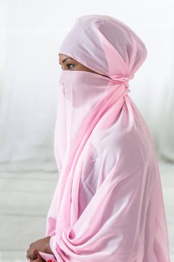 Veiled woman. close-up view