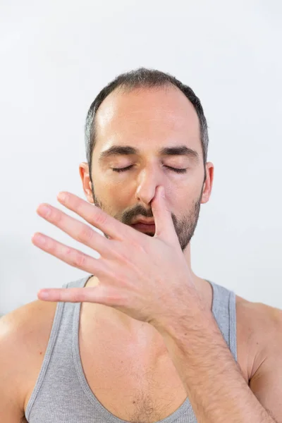 Man Doing Breathing Exercises — Stock Photo, Image