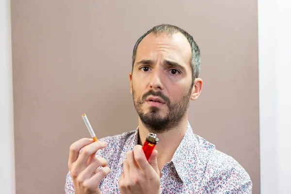 Man Who Tempted Smoke Again Having Given Smoking — 图库照片