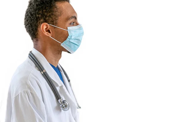 Portrait Young Male Doctor Profile Stethoscope White Background — Fotografia de Stock
