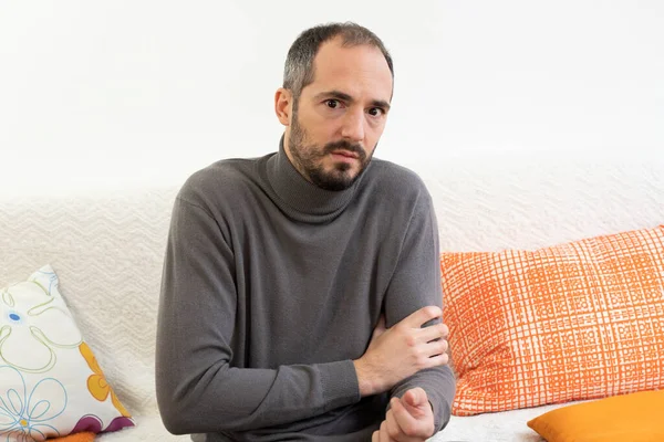 Man Shooting Pain His Left Arm Sign Angina — Fotografia de Stock