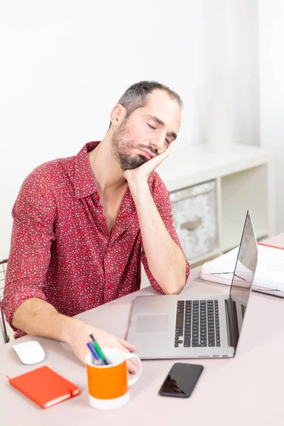 Man His Desk Meditating — Stock fotografie