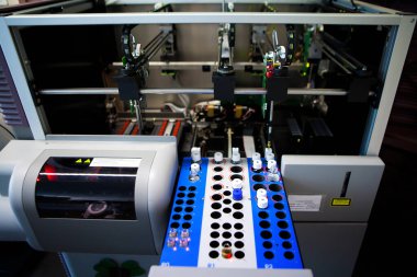 Hematology laboratory, measurement of the clotting time of blood samples.