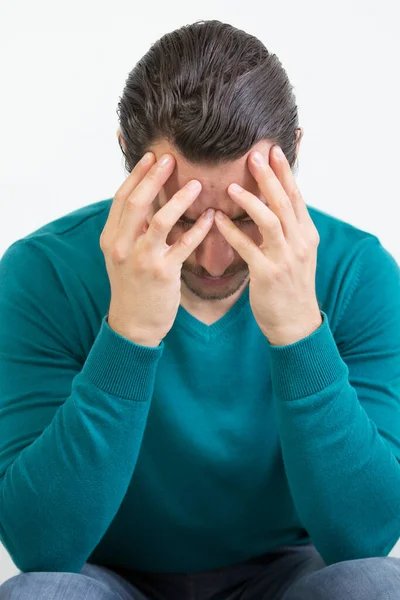 Depressed Man Studio Background — Stock Photo, Image