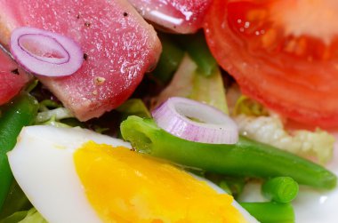 salata sebze ve taze orkinos ile