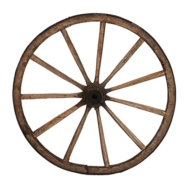 Velha roda de madeira isolada em branco — Fotografia de Stock