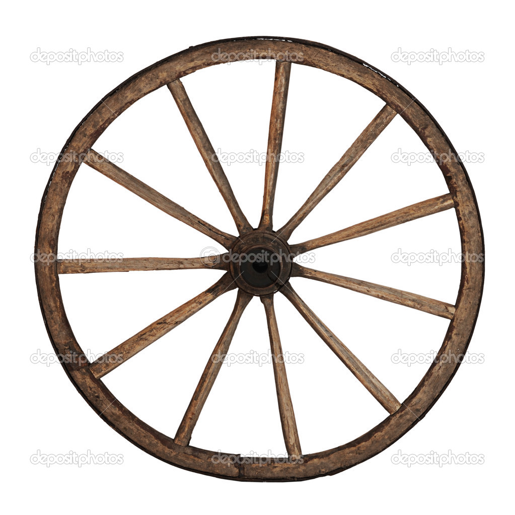 Old wooden wheel isolated on white