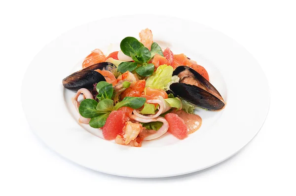 Salade van zeevruchten en een zalm — Stockfoto