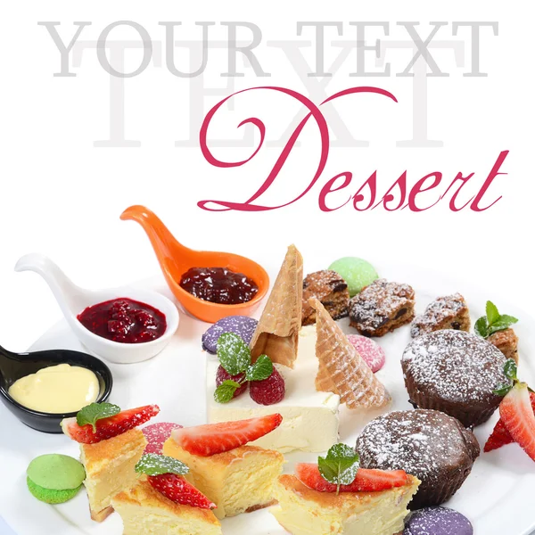 Plate of different desserts isolated — Stock Photo, Image