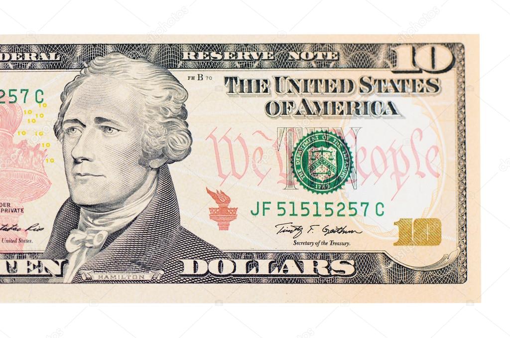Ten dollars isolated on white background — Stock Photo © sveta