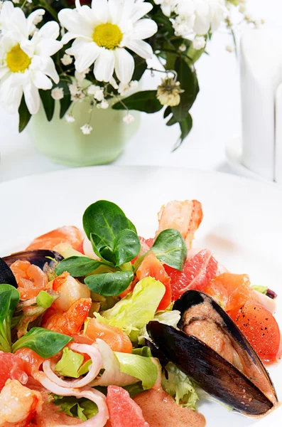 해산물 요리와 연어 샐러드 — 스톡 사진