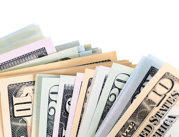 Notas de dólar isoladas sobre fundo branco — Fotografia de Stock