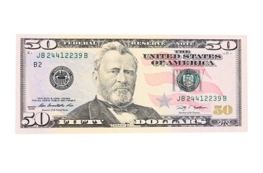 Beyaz arka planda izole edilmiş 50 dolar