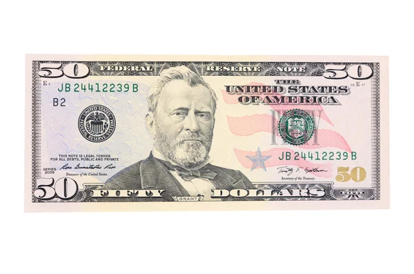 Beyaz arka planda izole edilmiş 50 dolar