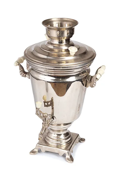 Samovar viejo de plata aislado en blanco — Foto de Stock