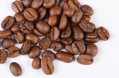 kahve çekirdekleri üzerine beyaz izole