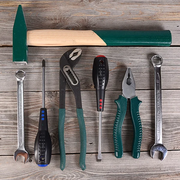 Herramientas para reparación de fondo de madera —  Fotos de Stock