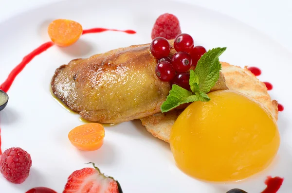 Foie gras met toast en abrikoos — Stockfoto