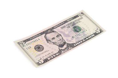 beş dolar üzerinde beyaz izole