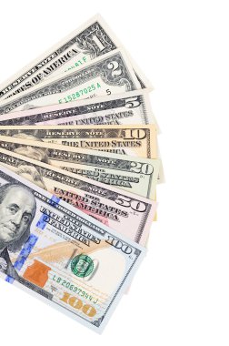 Dolar banknotları beyaz arkaplanda izole