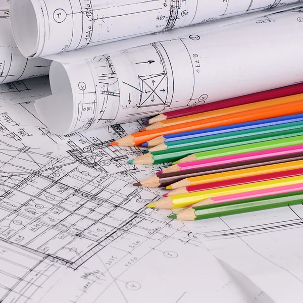 Projects of houses with color pencil — Stock Photo, Image