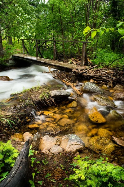 Fußgängerbrücke über den fließenden Bach — Stockfoto