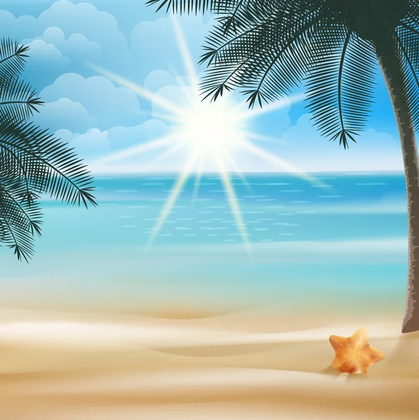 Tropischer Strand mit Seesternen-Design-Vorlage. — Stockvektor