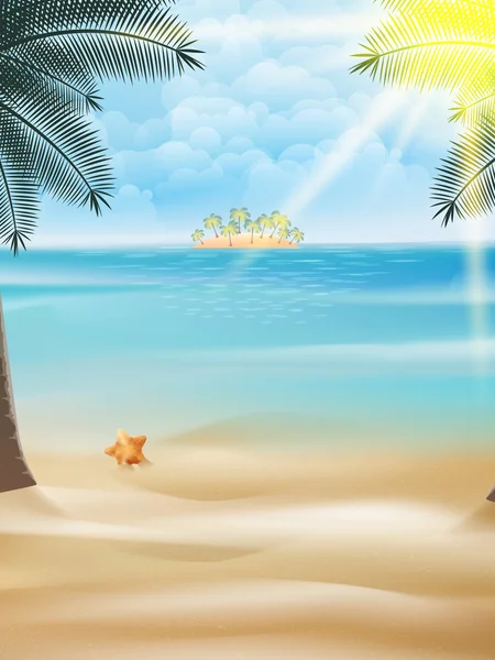 Stelle marine e palme sulla spiaggia . — Vettoriale Stock