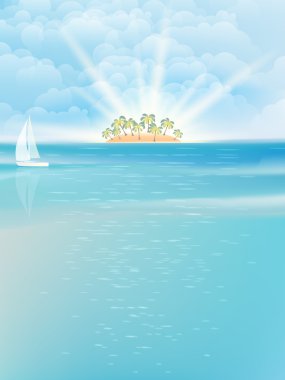 deniz ada mavi gökyüzü kum güneş. EPS 10