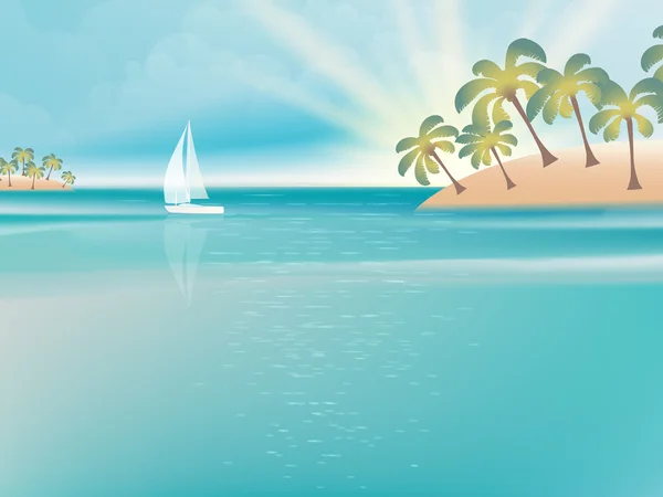 Île en eau turquoise avec yacht. SPE 10 — Image vectorielle