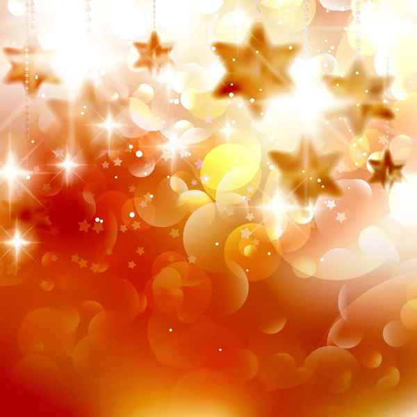 Beautiful golden christmas stars on a golden bokeh. — Stock Vector