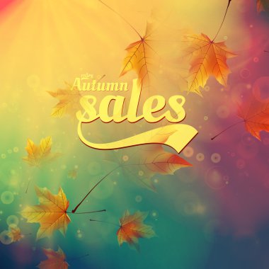 sonbahar Satılık gerçekçi yaprakları tipografi poster.
