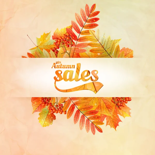 Autumn sale poster with leaves on a old paper — Stock Vector