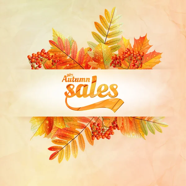 Autumn sale poster with leaves on a old paper — Stock Vector