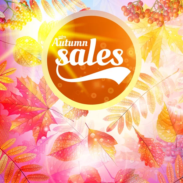 Autumn sale fall yellow leaves nature background. — Stock Vector