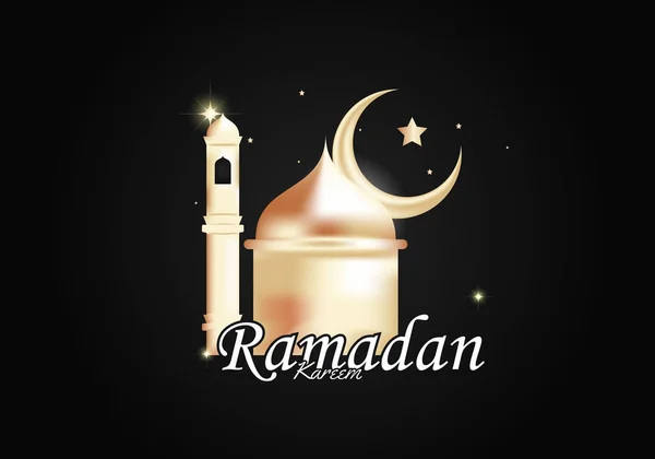 Illustration Der Moschee Und Des Mondes Nachts Leuchtet Willkommen Ramadan — Stockvektor