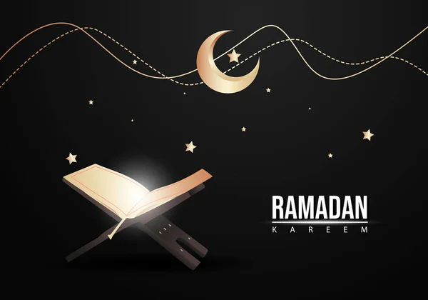 Masanın Kur Çizimi Geceleri Parlıyor Ramazan Kareem Ayı Altın Arkaplan — Stok Vektör