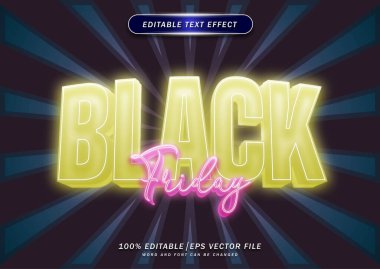 Kara Cuma neon tarzı düzenlenebilir metin efekti