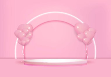 En az 3 boyutlu sahne ürünü ekran dairesi podyum geometrik arkaplan rengi pembe