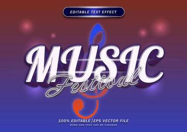 Müzik festivali metin efekti şablonu neon tarzında. Logolar, sosyal medya ve afişler için elverişli.