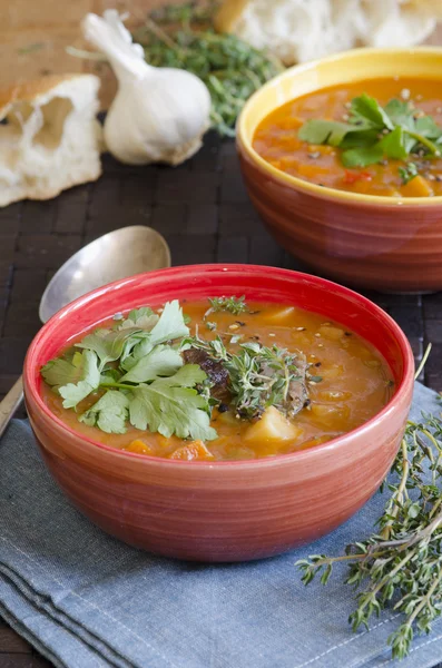 Lamb and root vegetable soup — Stock Photo, Image