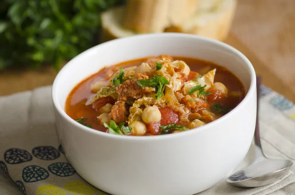 Chorizo and chickpea soup — Stock Photo, Image