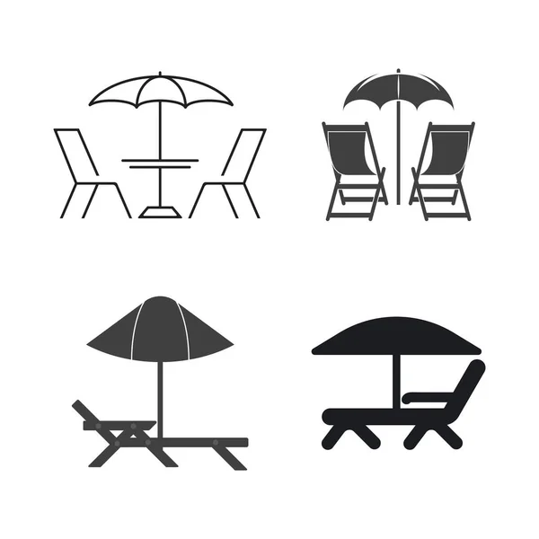 Umbrella Table Sea Logo Vector Icon Illustration Design — ストックベクタ