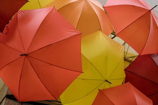 Veel Rode Gele Oranje Paraplu Herfst Kleuren — Stockfoto
