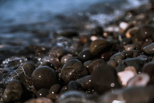 Close Small Stones Pebbled Beach Sea Background — Foto de Stock