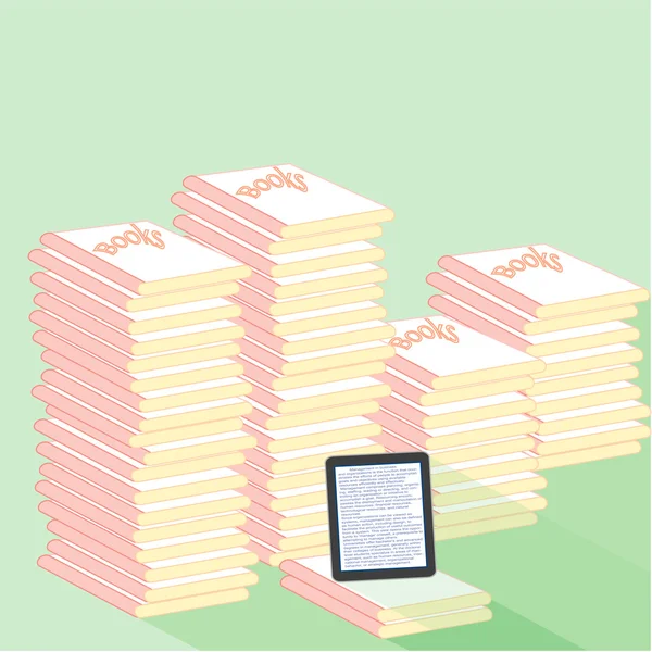 Tablet Ordenador con libros — Vector de stock