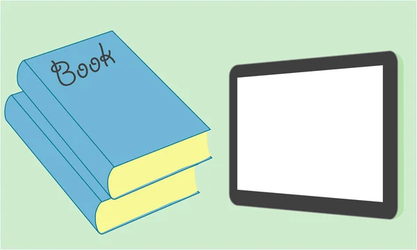 Tablet Ordenador con libros — Vector de stock