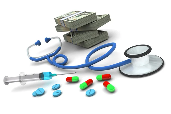 Medication and Stack of Money — Stock Photo, Image