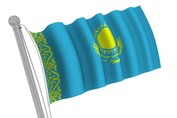 Kazakhstan Flag on Pole — Stock Photo, Image